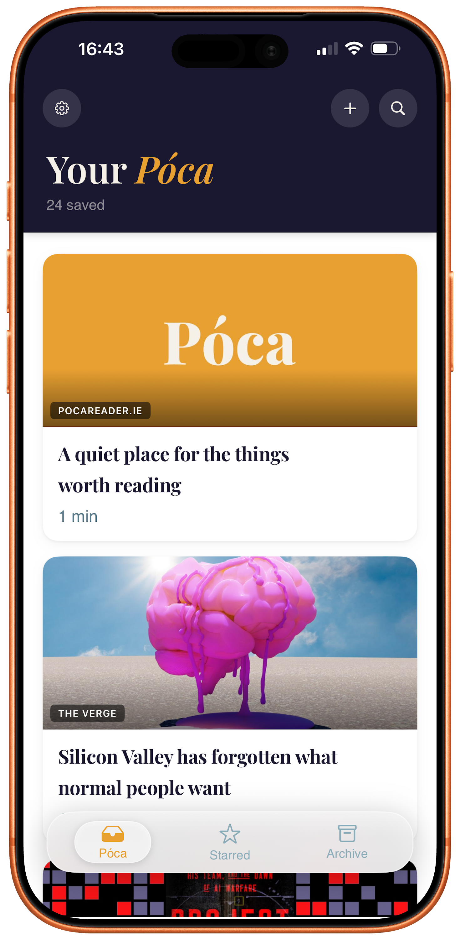 Póca list view on iPhone