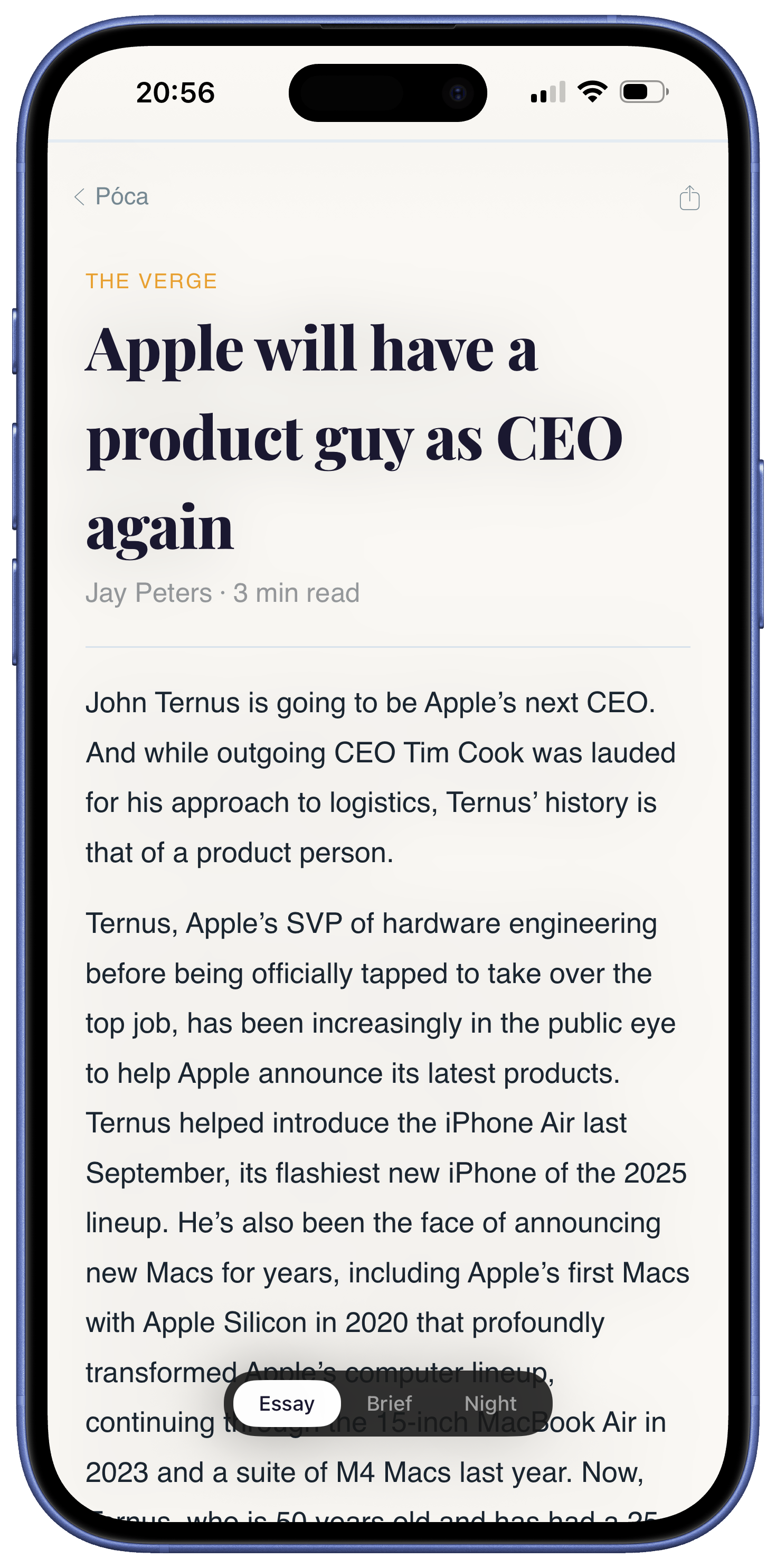 Póca reading view on iPhone
